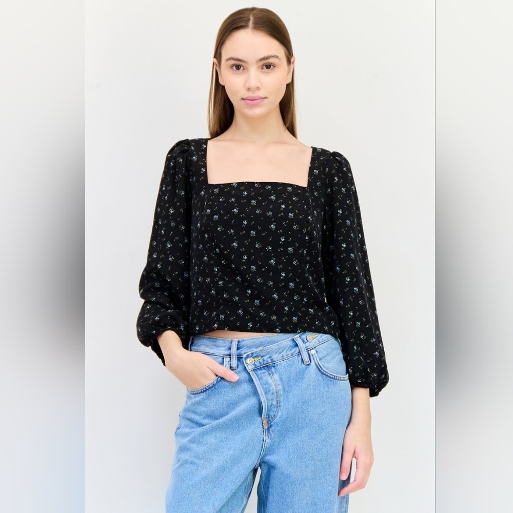 Levi's Black Floral Square-Neck Long-Sleeve Top